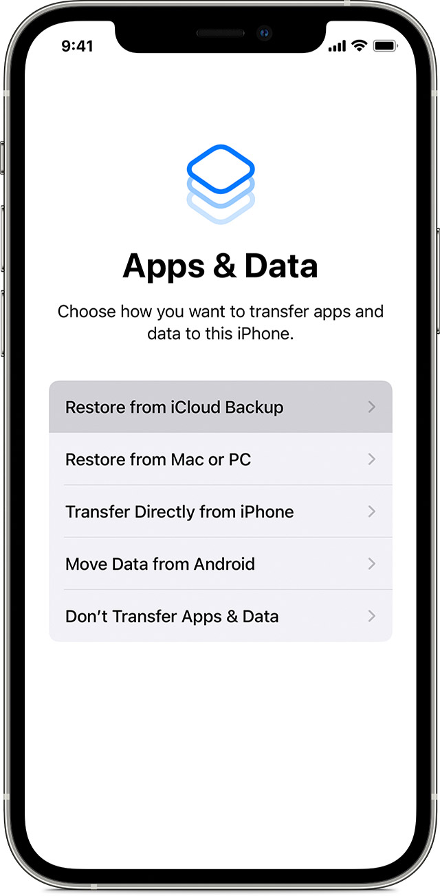 استخدام iCloud لنقل البيانات إلى جهاز iOS أو iPadOS الجديد